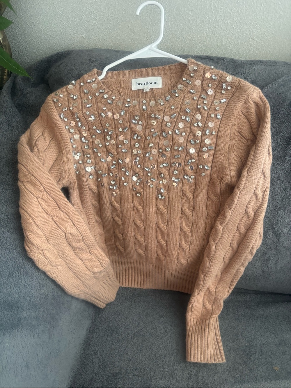 Gorgeous Heartloom soft pink Sequin & Bead Cable-Knit Crewneck Sweater - new!